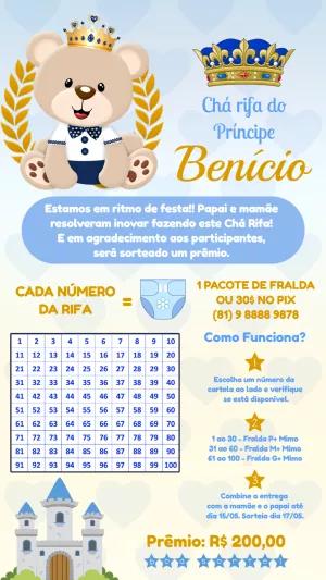 Chá Rifa Ursinho Príncipe: Convite Editável para Chá de Bebê