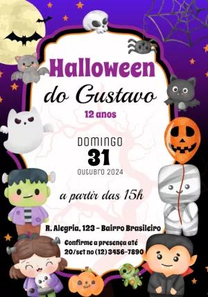 Convite Festa Halloween com Monstrinhos Fofos para Editar Online