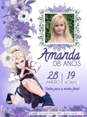 Convite de Aniversário Ino Naruto com Foto para Editar Online