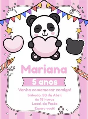 Convite Aniversário Pandinha Fofo para Editar Online