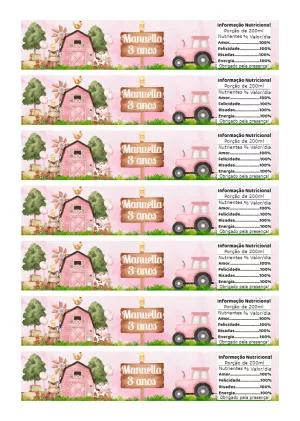 Rótulo de Garrafa Fazendinha Rosa Menina Editável Online