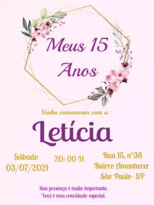 Convite de 15 Anos Floral Geométrico para Editar Online