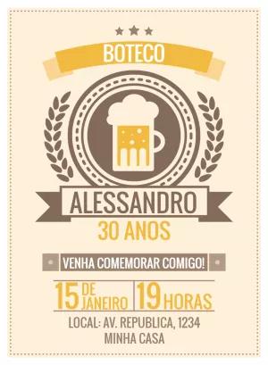Convite de Aniversário Tema Boteco para Editar e Enviar Online