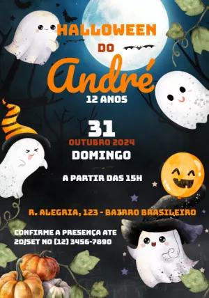 Convite de Halloween com Fantasmas Fofos para Editar Online