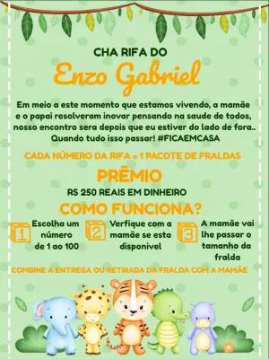 Convite Chá Rifa Safari com Animais para Editar Online