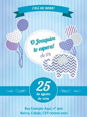 Convite Chá de Bebê Elefantinho Azul para Editar Online
