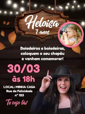 Convite Aniversário Boiadeira Country com Foto para Editar Online