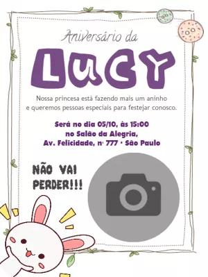 Convite de Aniversário Coelhinha com Foto para Editar Online