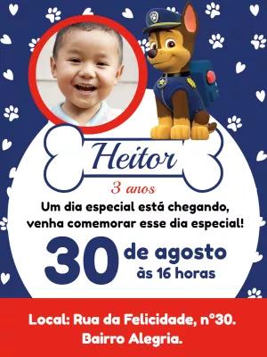Convite Aniversário Patrulha Canina com Foto para Editar