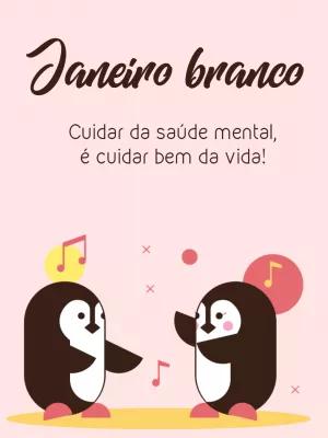 Post Janeiro Branco com Pinguins Fofos para Editar Online