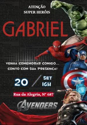 Convite de Aniversário Vingadores com Heróis para Editar Online