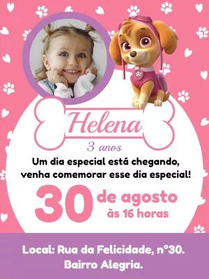 Convite Aniversário Skye Patrulha Canina com Foto para Editar