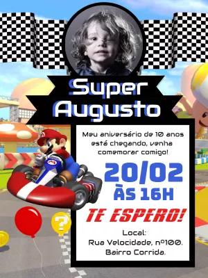 Convite de Aniversário Mario Kart com Foto para Editar Online
