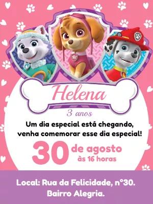 Convite Aniversário Skye Patrulha Canina para Editar Online