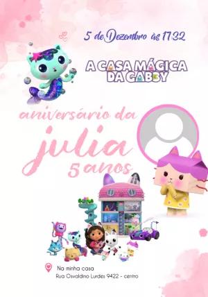 Convite Aniversário A Casa Mágica da Gabby com Foto para Editar