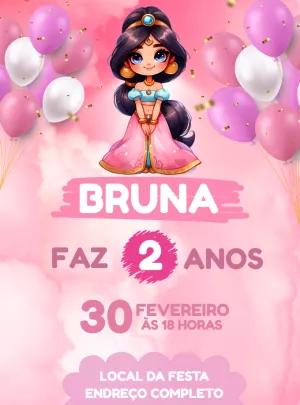 Convite de Aniversário Princesa Jasmine para Editar Online