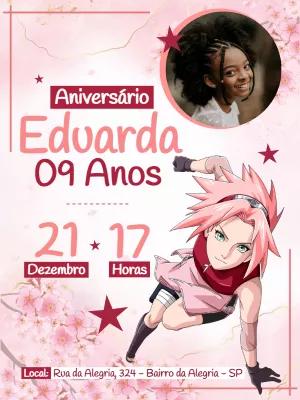 Convite Aniversário Sakura com Foto para Editar Online