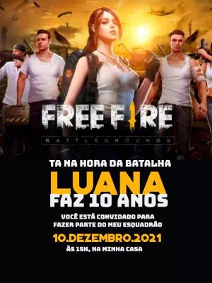 Convite Aniversário Free Fire com Personagens para Editar Online