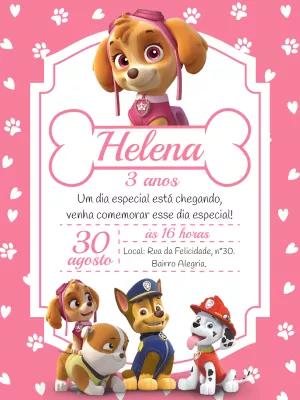 Convite Aniversário Skye Patrulha Canina para Editar Online