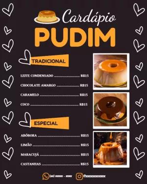 Cardápio de Pudim Editável Online para Confeitaria