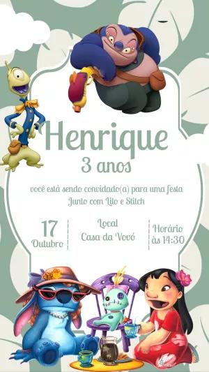 Convite Aniversário Lilo e Stitch para Editar Online