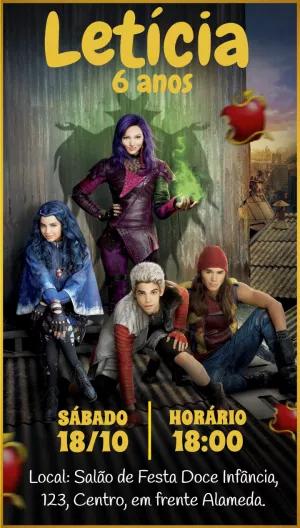 Convite Aniversário Descendentes com Personagens para Editar