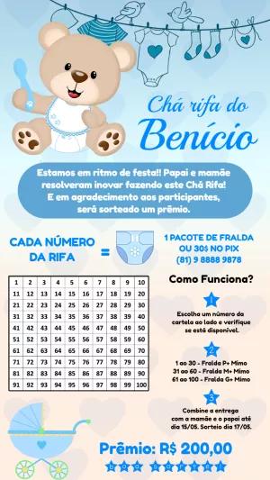 Chá Rifa de Bebê Ursinho Azul para Editar Online