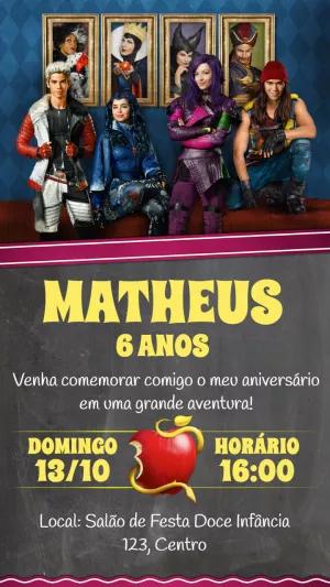 Convite de Aniversário Descendentes com Personagens para Editar