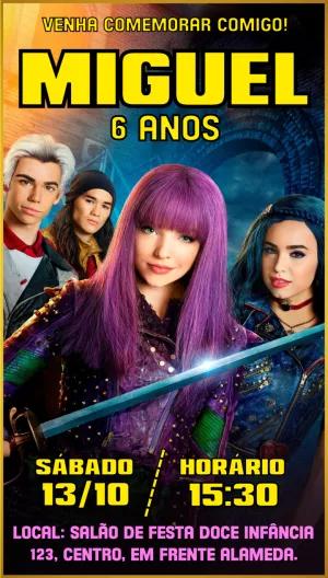 Convite Aniversário Descendentes com Personagens para Editar Online