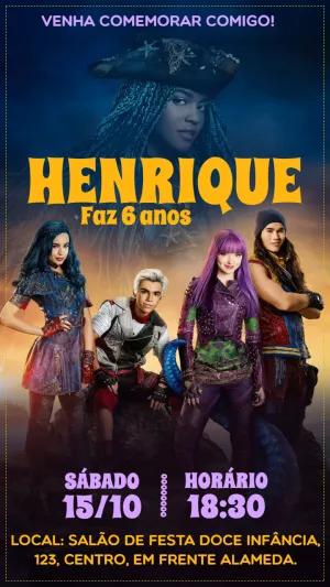 Convite de Aniversário Descendentes para Editar Online