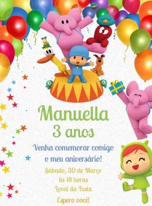 Convite de Aniversário Pocoyo com Personagens para Editar Online