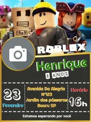 Convite de Aniversário Roblox com Foto para Editar Online