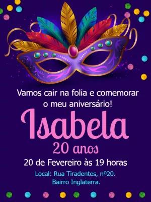 Convite de Aniversário Carnaval com Máscara para Editar Online