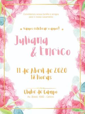 Convite de Casamento Floral Rosa Romântico para Editar Online