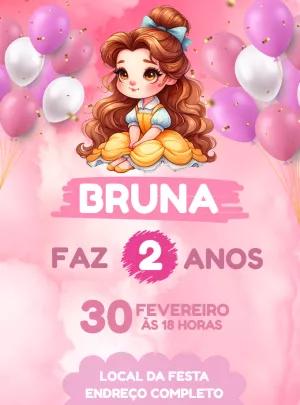 Convite de Aniversário da Princesa Bela para Editar Online
