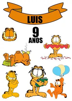 Topo de Bolo Aniversário Garfield com Personagens para Editar