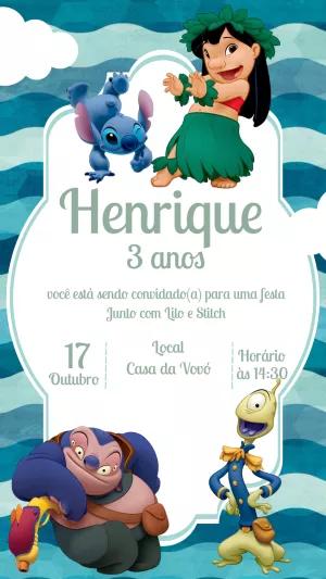 Convite de Aniversário Lilo e Stitch para Editar Online