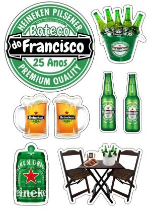Topo de Bolo Boteco Cerveja Heineken para Editar Online