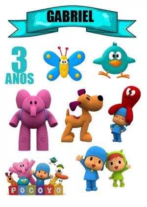 Topo de Bolo Pocoyo com Personagens para Editar e Imprimir