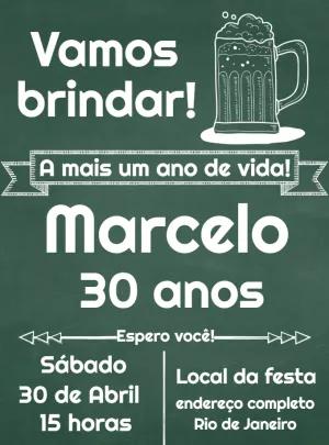 Convite de Aniversário Boteco Estilo Lousa para Editar