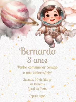 Convite Aniversário Astronauta Aquarela para Editar Online