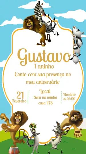Convite Aniversário Madagascar com Personagens para Editar Online
