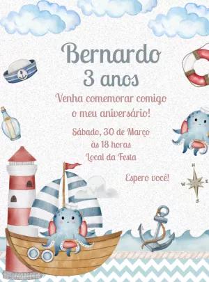 Convite Aniversário Polvo Marinheiro para Editar Online