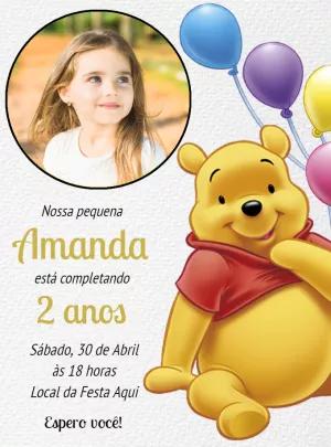 Convite Aniversário Ursinho Pooh com Foto para Editar Online