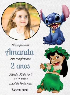 Convite Aniversário Lilo e Stitch com Foto para Editar Online