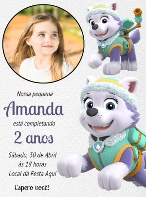 Convite Aniversário Patrulha Canina Everest com Foto para Editar