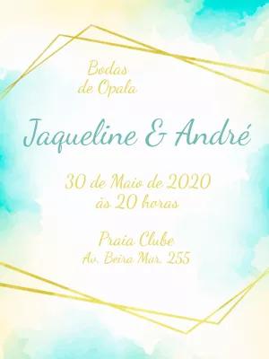 Convite Bodas de Opala Aquarela Turquesa para Editar Online