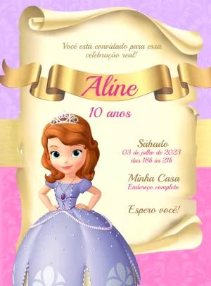 Convite Aniversário Princesa Sofia para Editar Online