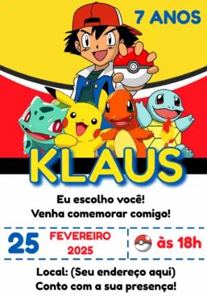 Convite de Aniversário Pokémon com Ash e Amigos para Editar