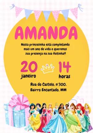 Convite Aniversário Princesas Disney para Editar Online